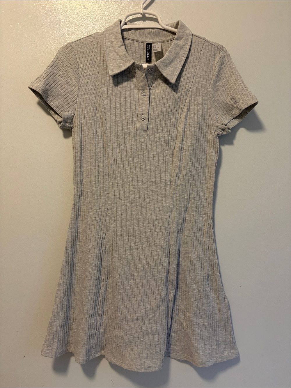 H&M Divided Ribbed Polo Short Sleeve Dress - Light Gray Size Medium